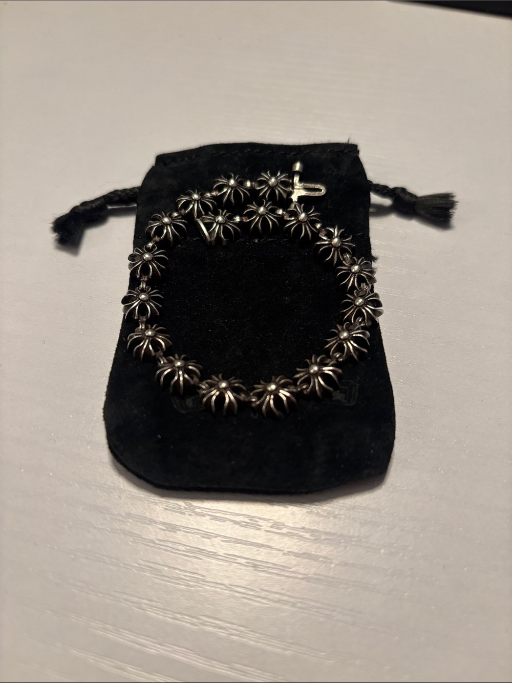 AUTHENTIC Chrome Hearts 925 Silver Tiny E Plus Bracelet *Rare*